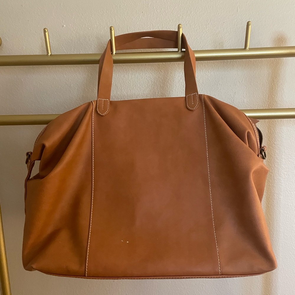 Camel Faux Leather Weekender Duffle Bag